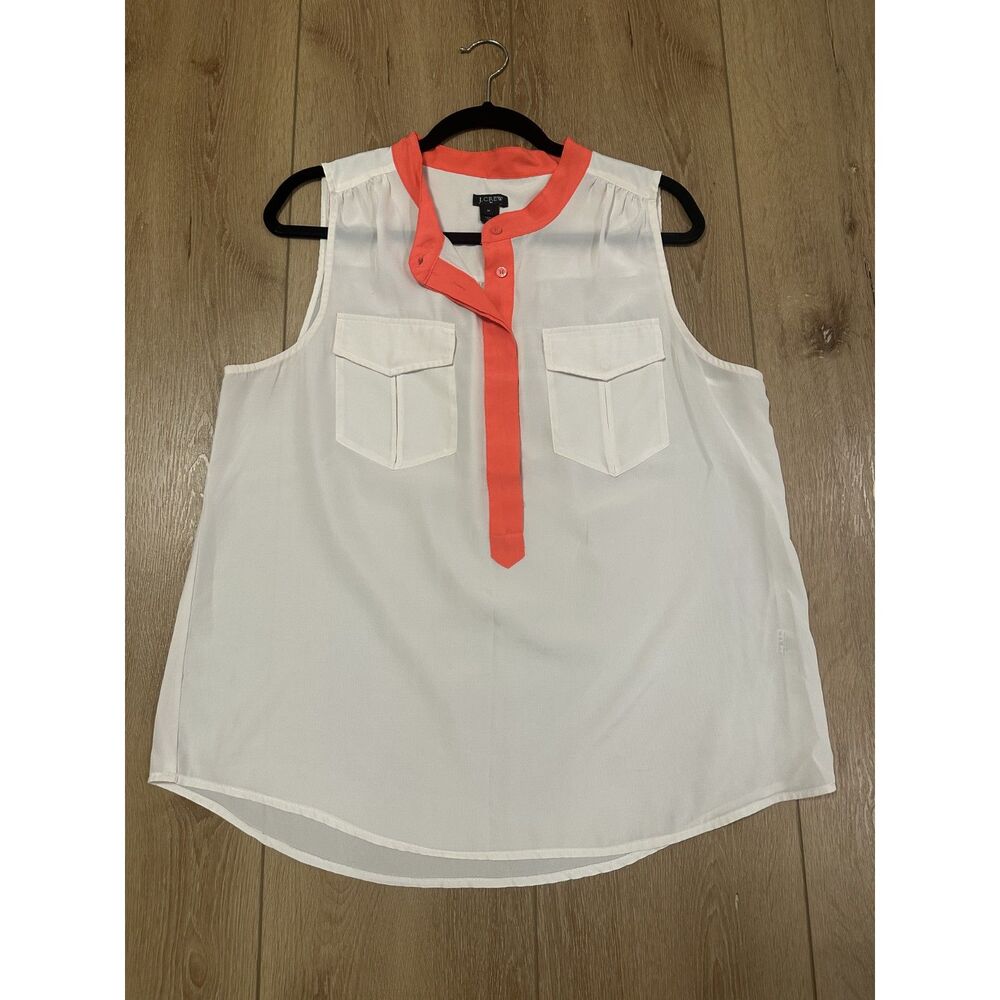 Women's J. Crew 1/2 Button Up Sleeveless Pocket Tank Top Coral/Cream 14 EUC!